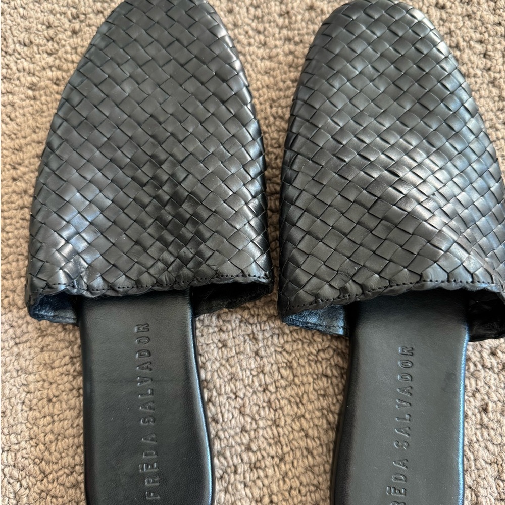 Freda Salvador Black Leather Woven Mules